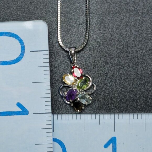 Multi Gemstone Cluster Pendant Necklace in Stainless Steel - Picture 5 of 5